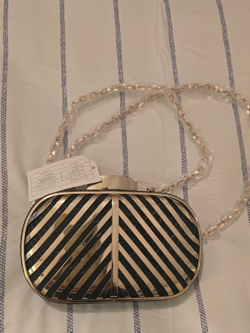 Urban Expressions Black and Gold Striped Evening Clutch with Chain